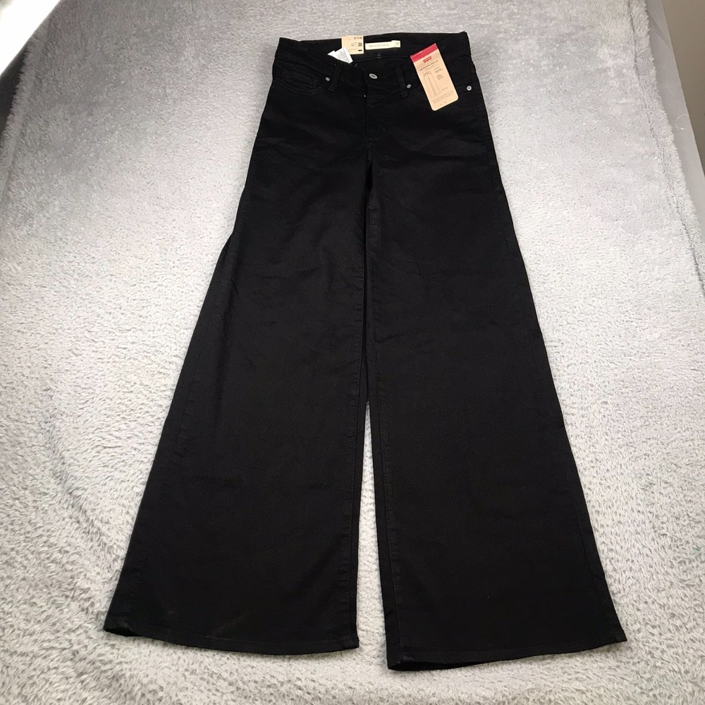 Levis 318 Shaping Wide Leg Jeans Womens 27 Black Mid Rise Stellar Stretch NEW